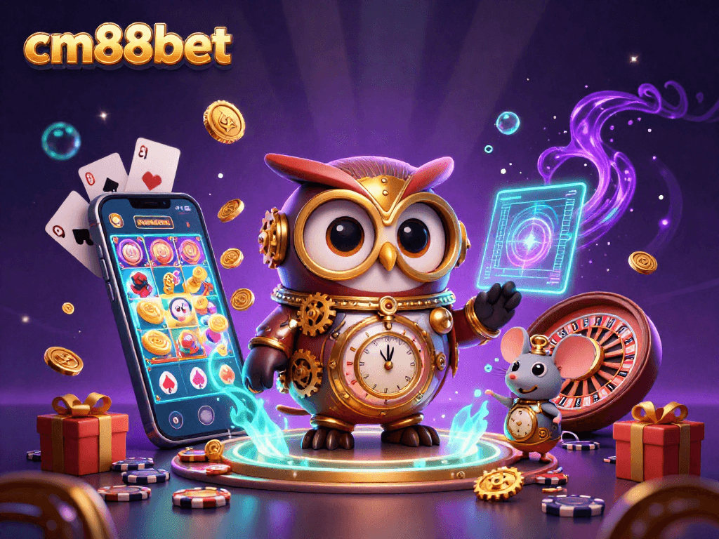 Experience thrilling gaming at cm88bet with a steampunk owl, immersive casino elements, and jackpot excitement!