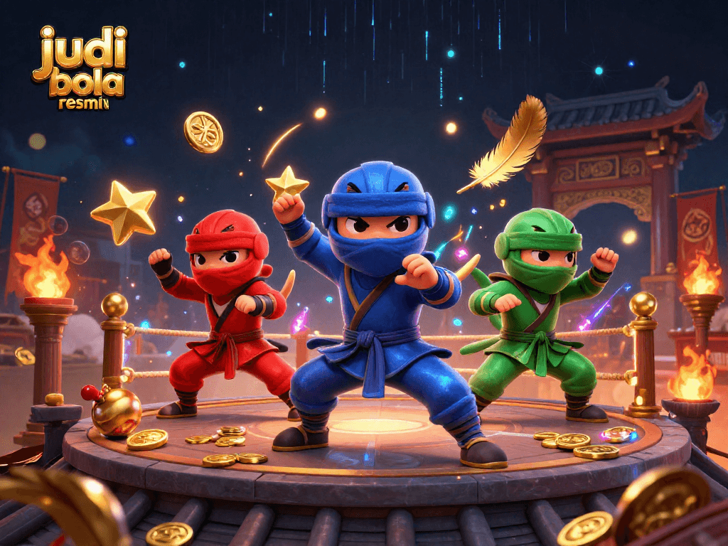 Engage in thrilling action with our colorful ninja chameleons in a judi bola resmi themed rooftop scene, surrounded by vibrant casino elements.