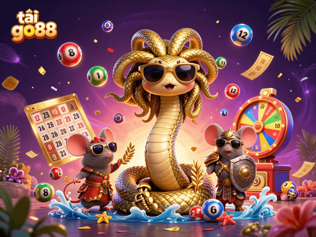 Play and win with tải go88 in a vibrant, engaging casino illustration featuring Medusa and gaming elements.
