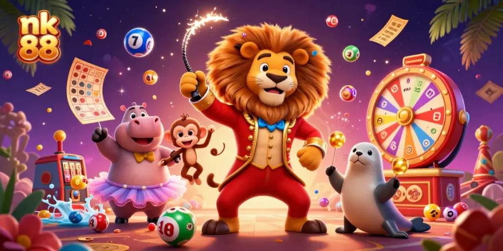 Experience thrilling entertainment at nk 88 with vibrant lottery action featuring joyful cartoon characters.