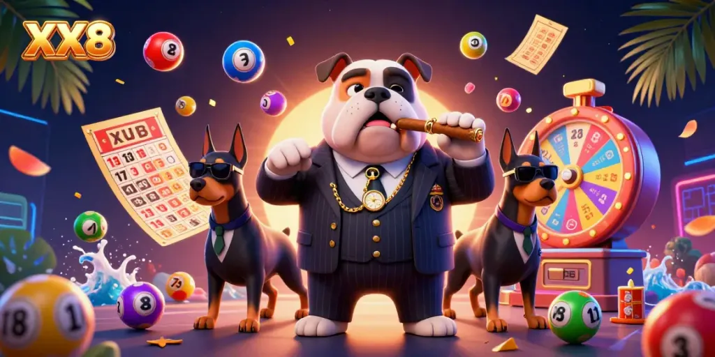 Experience exhilarating gameplay with XX8 as a mafia boss bulldog leads a vibrant gambling scene.