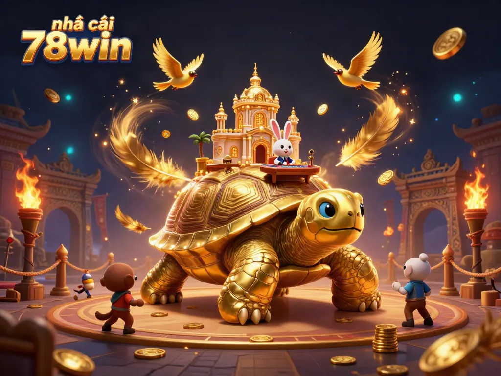 Engage in lively gambling action with nhà cái 78win at a vibrant 3D cartoon casino scene.