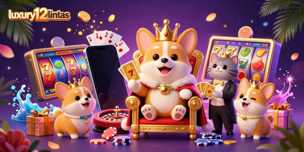 Play exciting slot games with luxury12lintas featuring a corgi king and entertaining game elements.