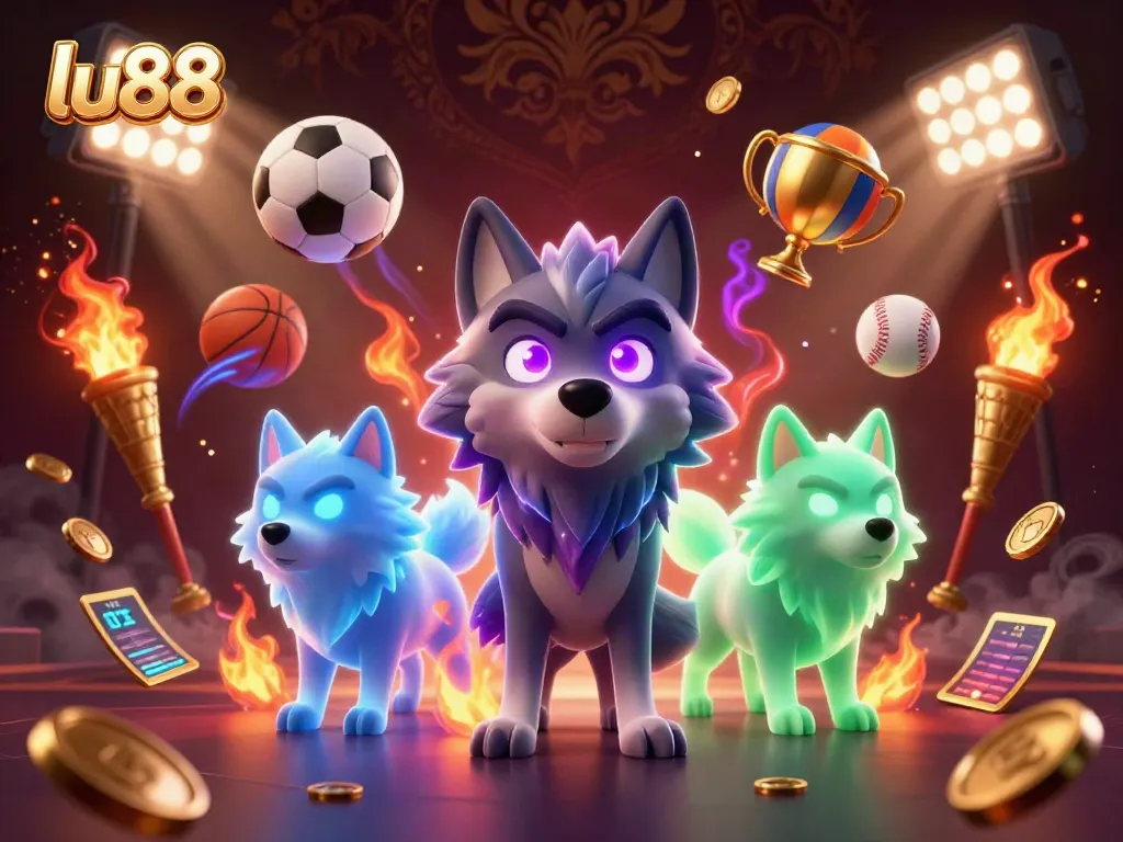 Experience engaging gameplay with lu88, featuring a dynamic scene of ghostly wolves surrounded by sports elements.
