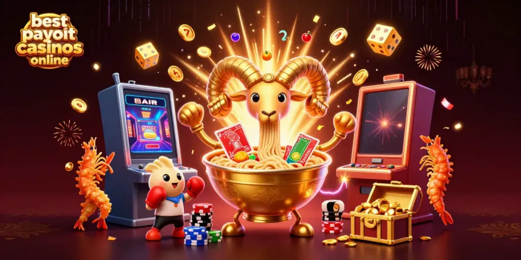 Best payout casinos online illustration featuring vibrant 3D casino elements and characters engaging in a fun scene.