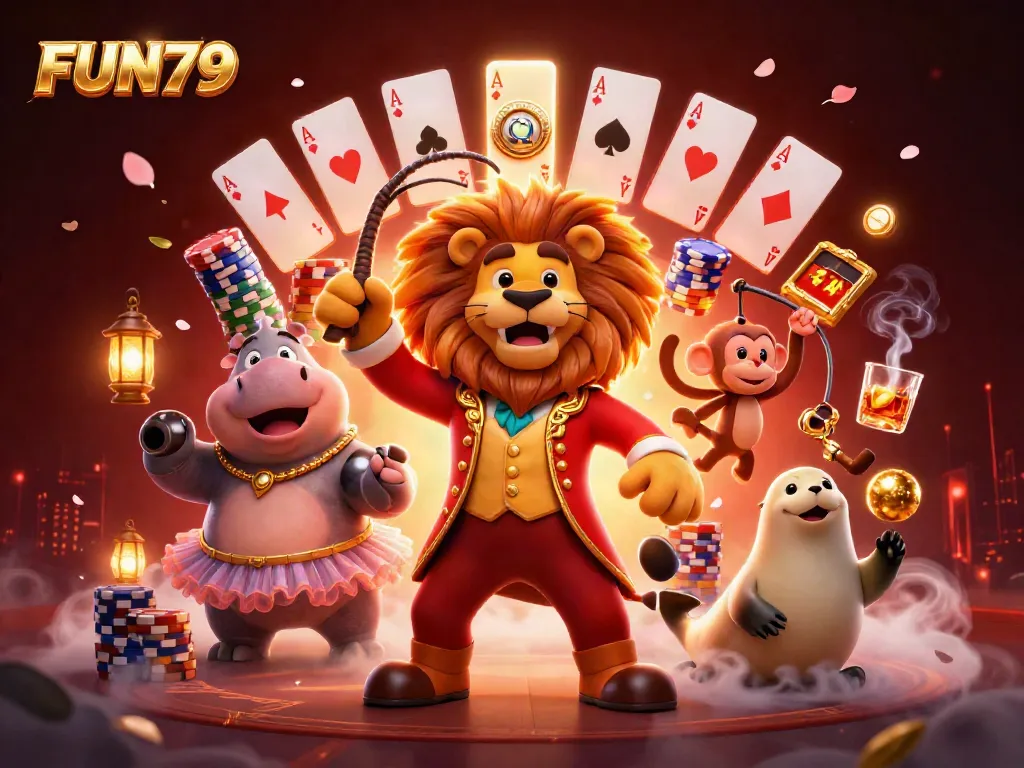 Experience the thrill of FUN79 with this vibrant illustration capturing lively characters entrenched in gaming excitement.
