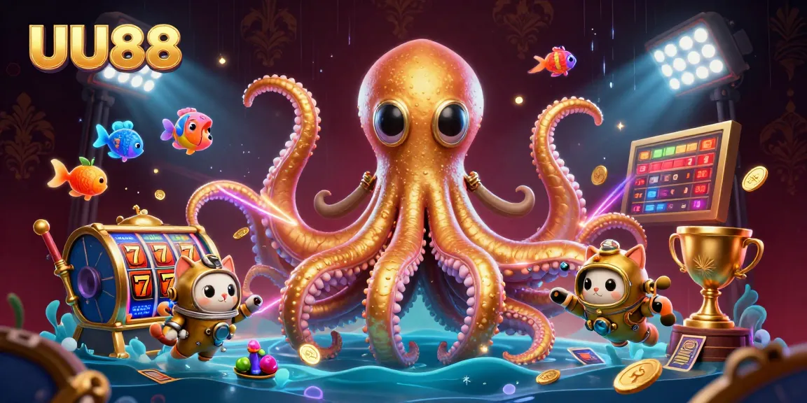 Experience thrilling gameplay at UU88 with a magnificent kraken and vintage diving cat in a casino setting.
