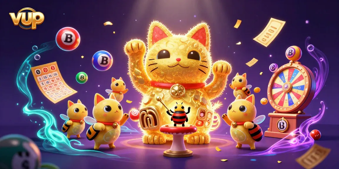 Enhance your gaming experience with vup's vibrant lucky cat and captivating casino elements.