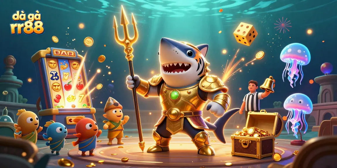 Engage in the thrilling action of đá gà rr88 with an epic underwater scene showcasing dynamic gambling elements.