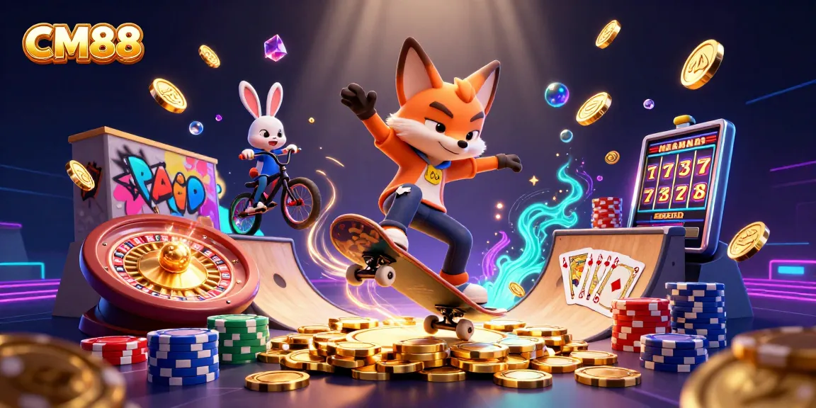 Engage with CM88 through thrilling 3D casino adventures featuring vibrant characters and gameplay elements.