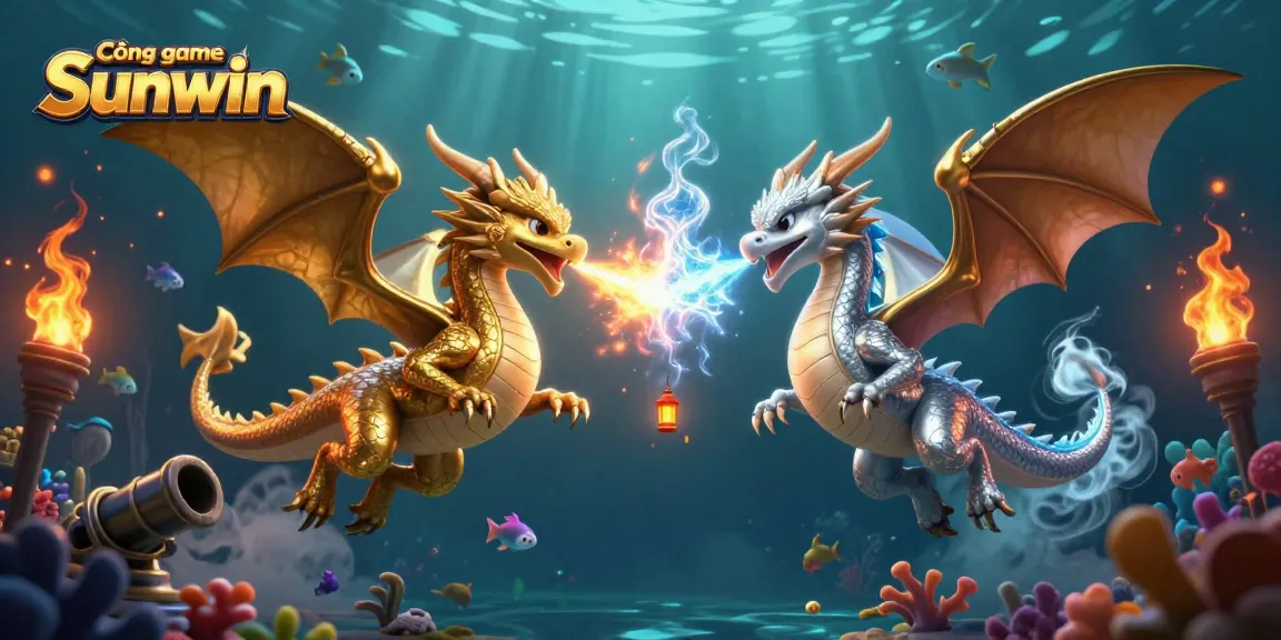 Cổng game Sunwin brings an enchanting underwater adventure with twin dragons and whimsical sea creatures