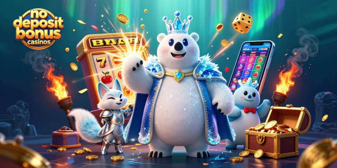 No deposit bonus casinos bring excitement alive with a polar bear king and a fox in an enchanting 3D scene.
