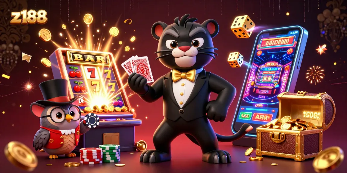 Experience thrilling gameplay at z188 with a dynamic casino scene featuring vibrant characters and rich game elements.