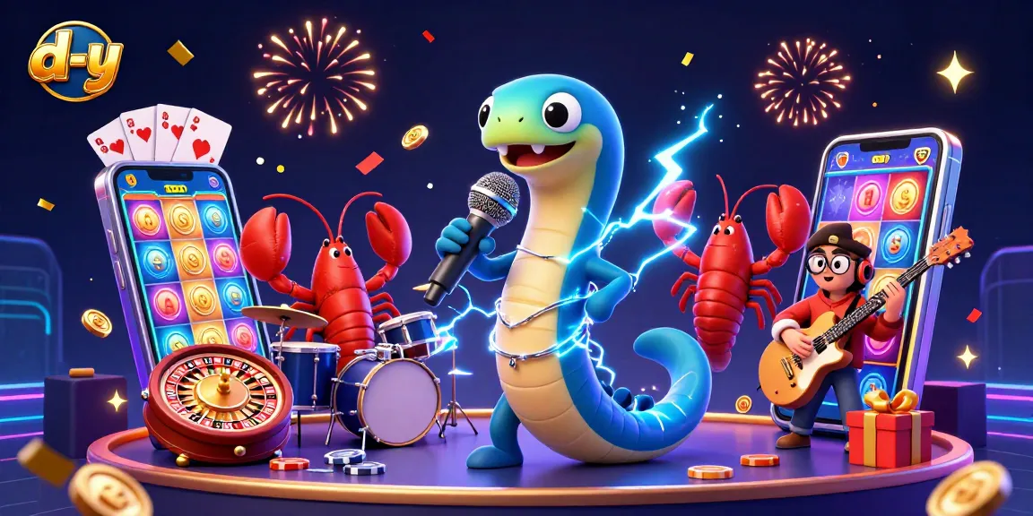 d-y showcases a vibrant underwater casino scene with an electric eel DJ, lobster drummer, and seahorse guitarist.