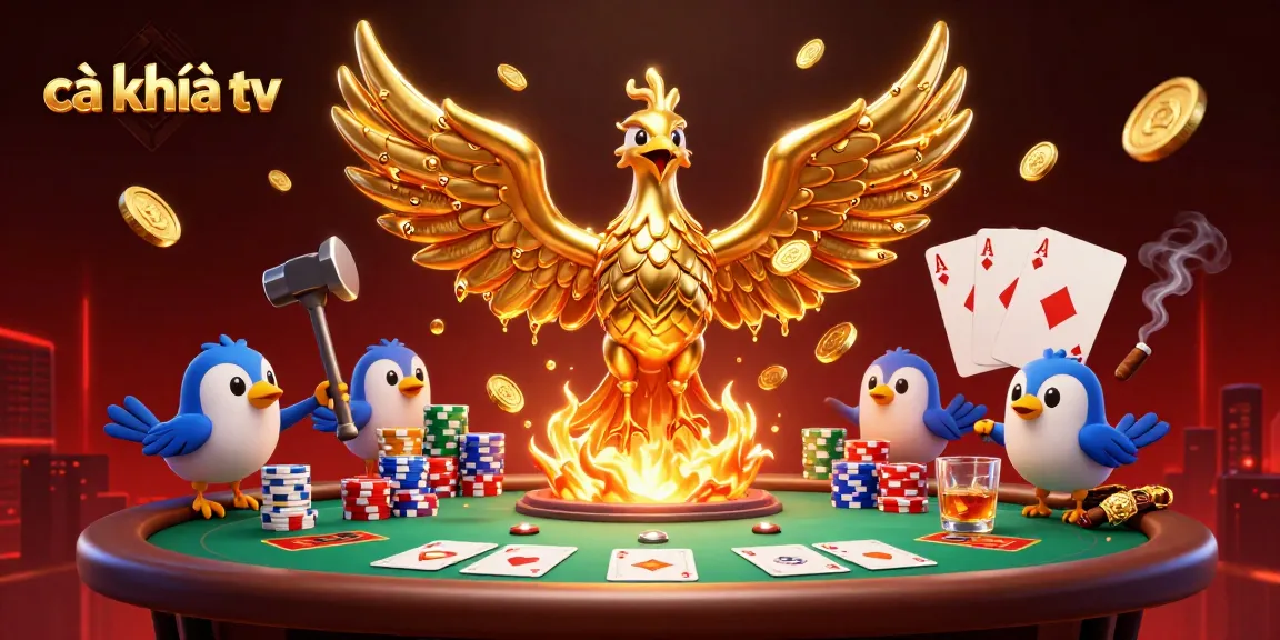 Experience cà khịa tv with a dynamic 3D scene showcasing a molten phoenix and exciting poker elements.