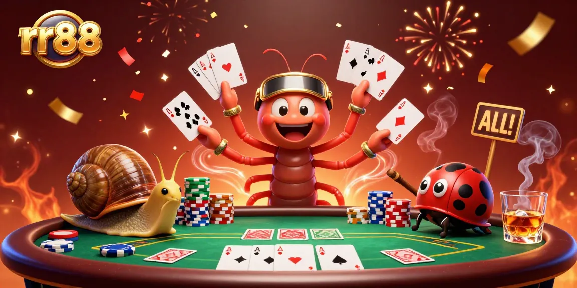 Experience thrilling gaming action at rr88 with a dynamic 3D casino illustration showcasing poker excitement.