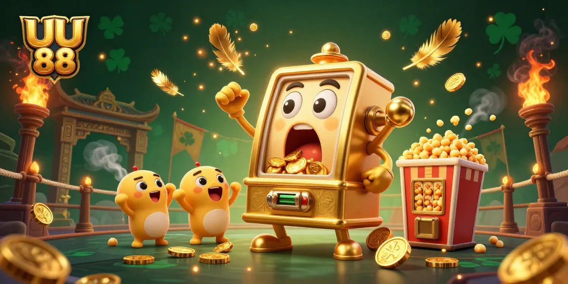 Spin for riches at UU 88 with the animated golden slot machine hitting jackpot!