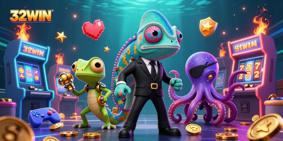 Experience exhilarating gameplay at 32WIN with thrilling slot machines, vibrant characters, and casino elements.