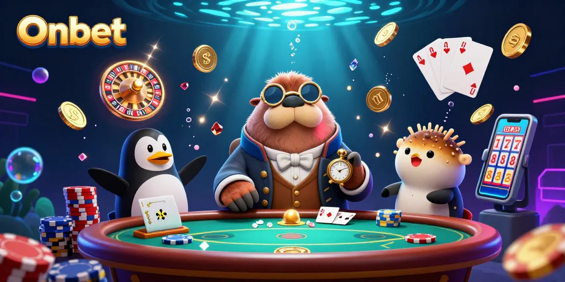 Experience thrilling games at Onbet while the jolly walrus and friends enjoy their poker game.