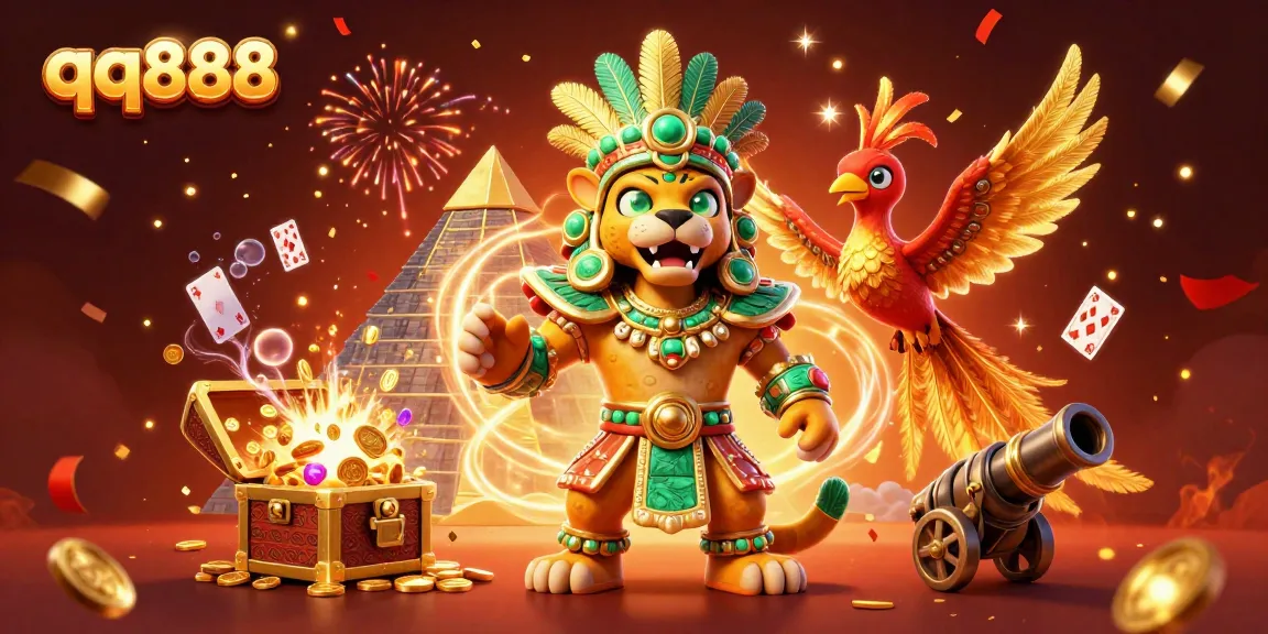 Experience thrilling wins at qq888 with the vibrant Mayan-themed casino illustration featuring dynamic gambling elements.