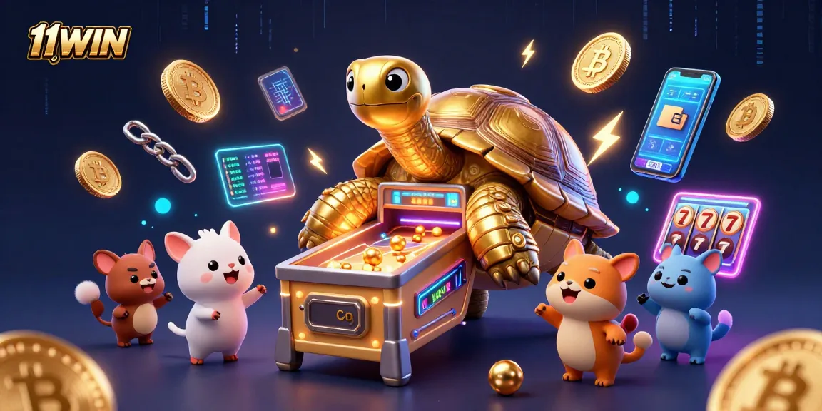 Experience thrilling gaming at 11WIN with a vibrant scene featuring a golden tortoise pinball machine.