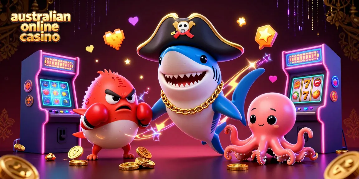 Engage with the vibrant scenarios of the australian online casino featuring cartoon characters and dynamic game elements.