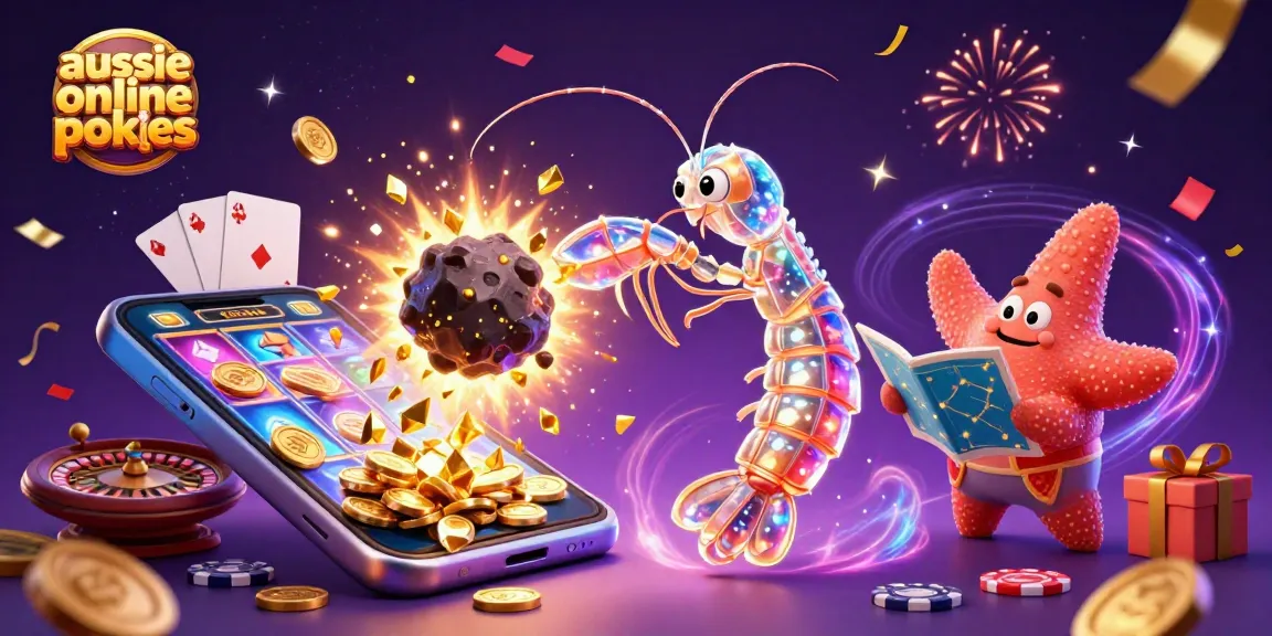 Aussie online pokies scene depicting a colorful slot game with vibrant characters and celebration elements.