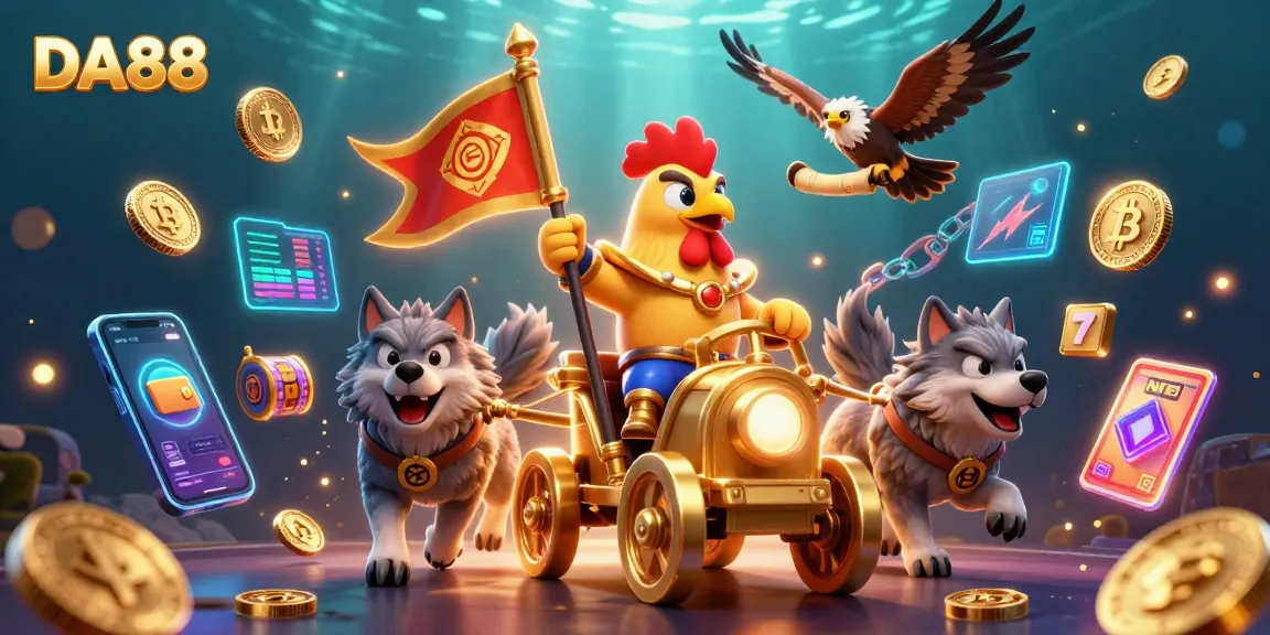 Engage with DA88's thrilling slot games featuring crypto symbols and vibrant illustrations.