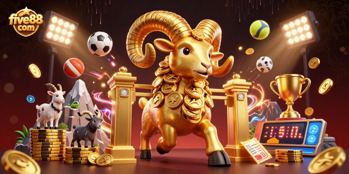 Experience dynamic sports betting at five88 com with a golden ram charging through a golden gate.